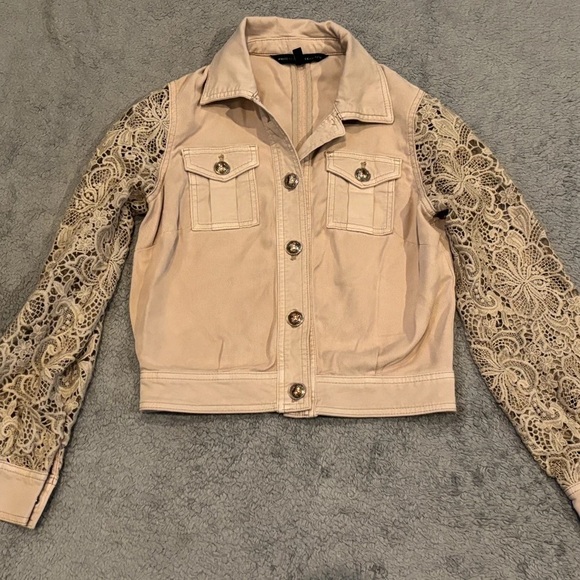 White House Black Market French Lace Sleeves Utility Jacket. - Picture 3 of 3
